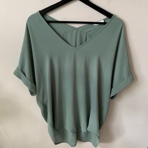 NWOT Lush green V-neck Blouse Top high-low